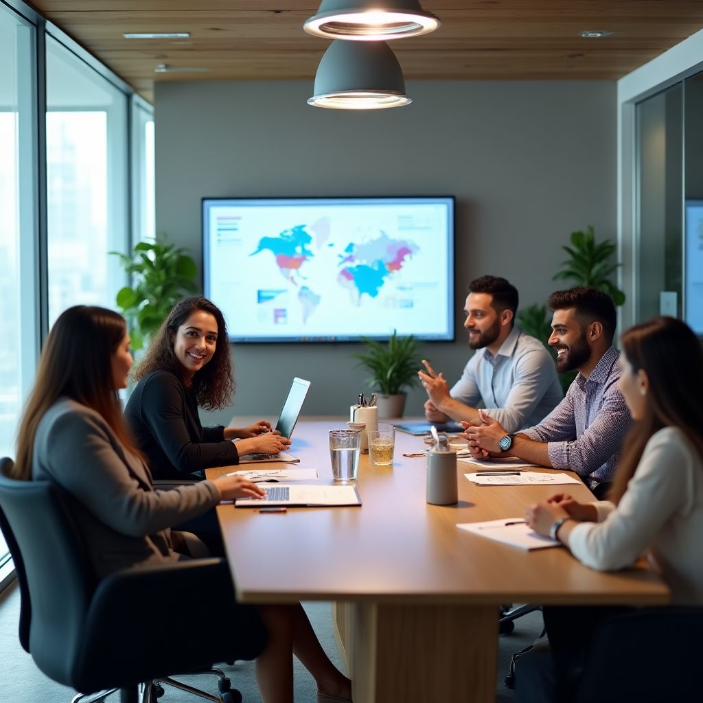 Equipo de consultores en reunión estratégica
